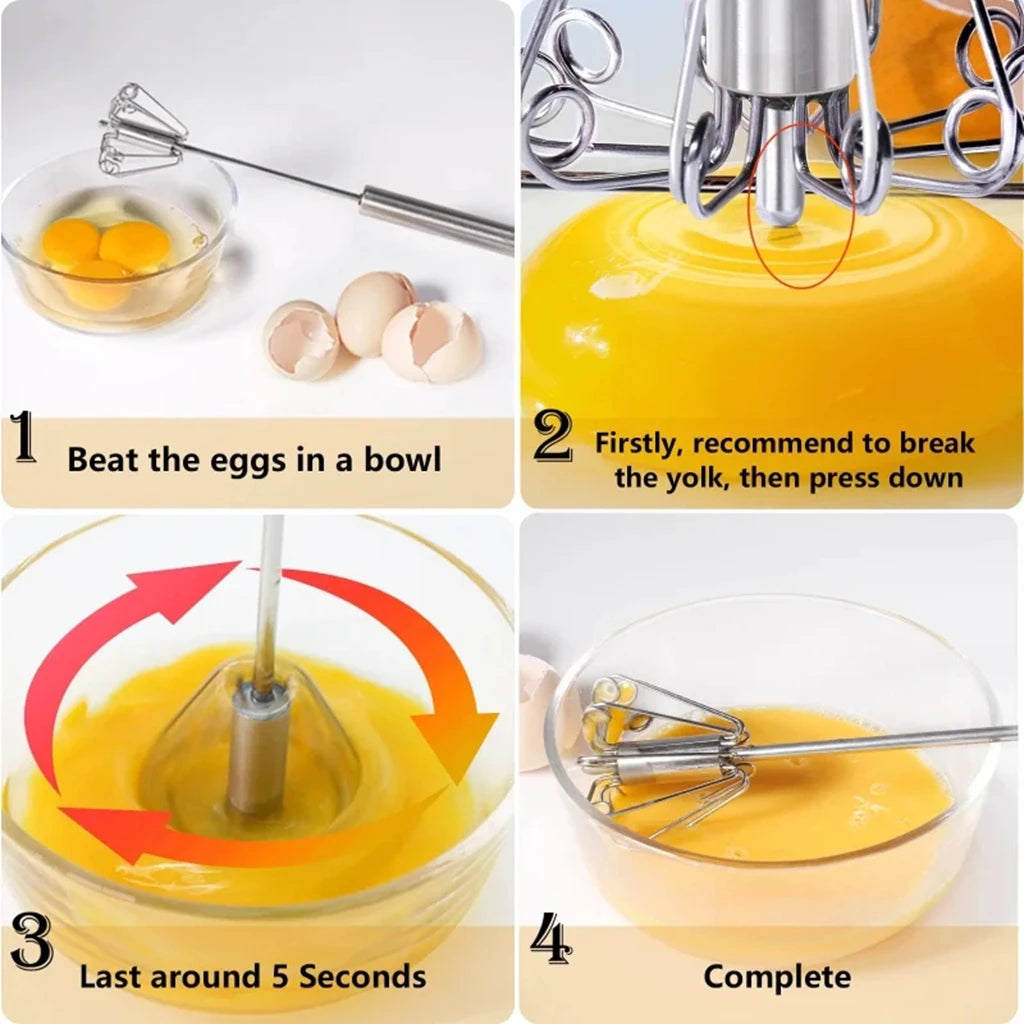 Semi-Automatic Stainless Steel Egg Whisk Hand Push Rotary Whisk