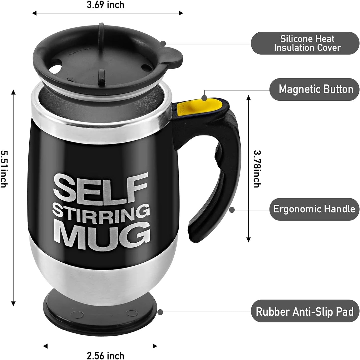 450ML Creative Automatic Stirring Stainless Steel Coffee Mug