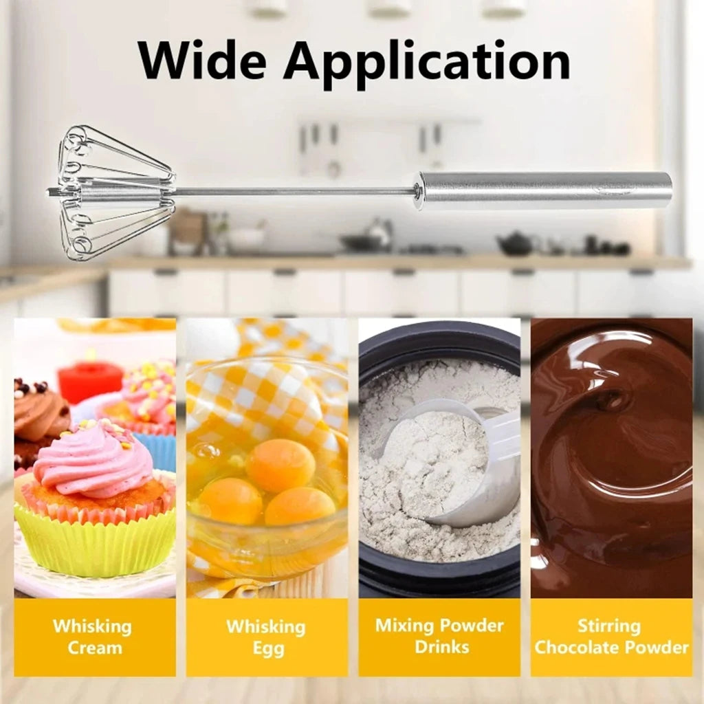 Semi-Automatic Stainless Steel Egg Whisk Hand Push Rotary Whisk